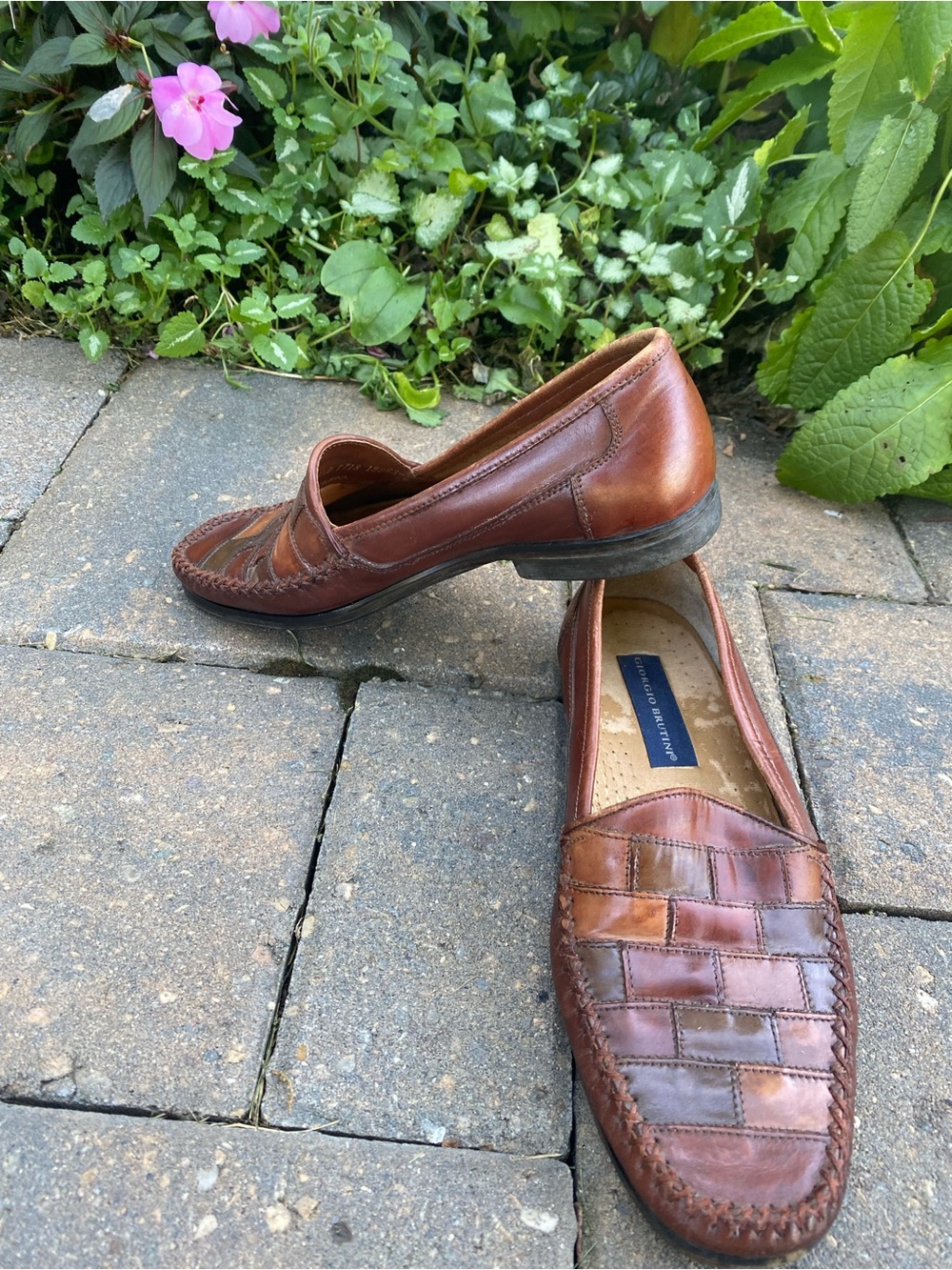 Giorgio Brutini Brown Woven Basketweave Leather Loafers Men's 8.5D Fall Sale